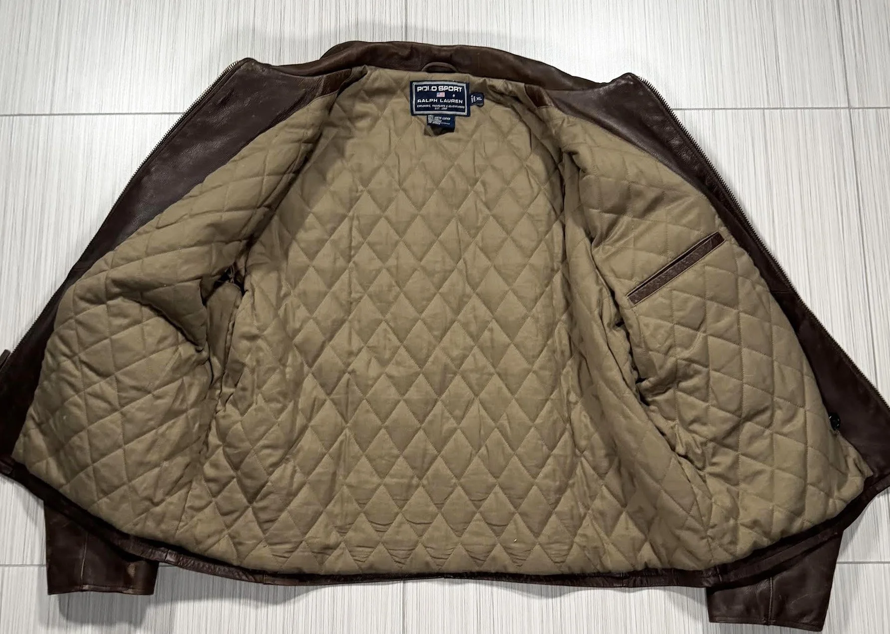 Vintage Polo Sport Ralph Lauren Brown Leather Jacket (Size XL
